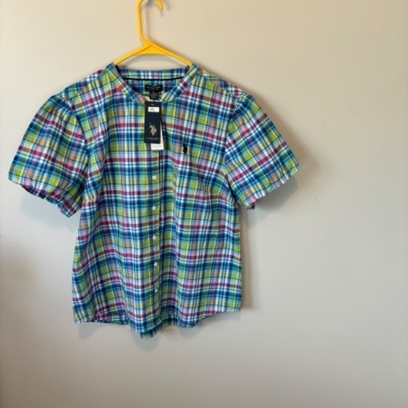 U.S. Polo Assn, Women's Puff Sleeve, Button Down, Plaid Button Down, SZ XL, NWT - Picture 7 of 8